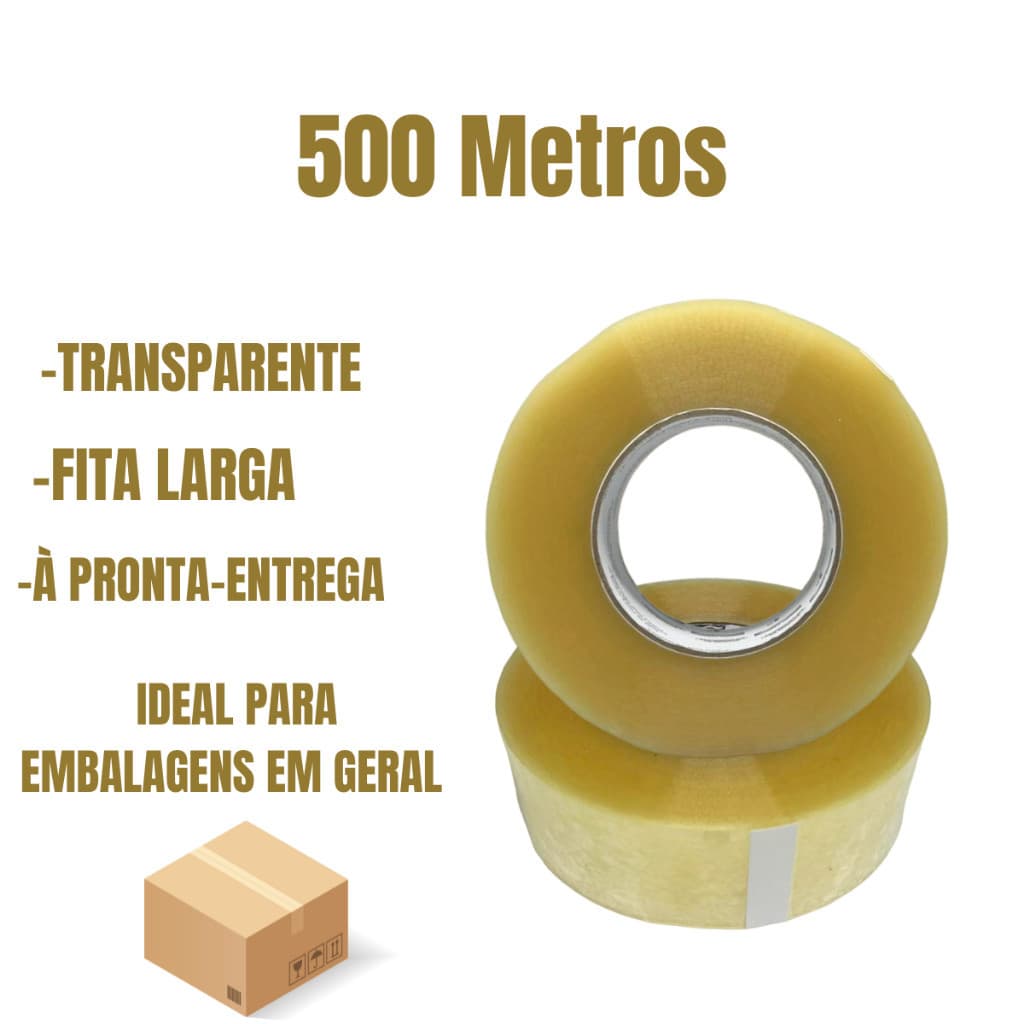 Fita Larga 500 metros Transparente Durex com Alta Aderência