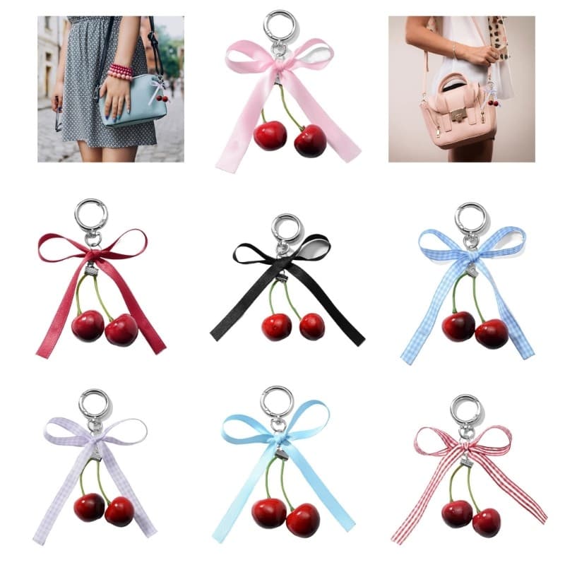 GODD Porta-Chaves De Cereja Fofo Adorável Ornamento De Chaveiro Com Pingente De Laço Feito À Mão Para Entusiastas De Est