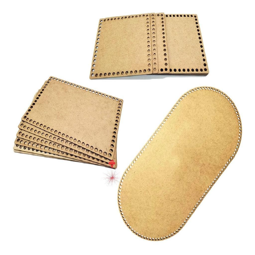 Base Fundo Crochê Cestos Diversos Tamanhos 09 Peças Mdf Cru