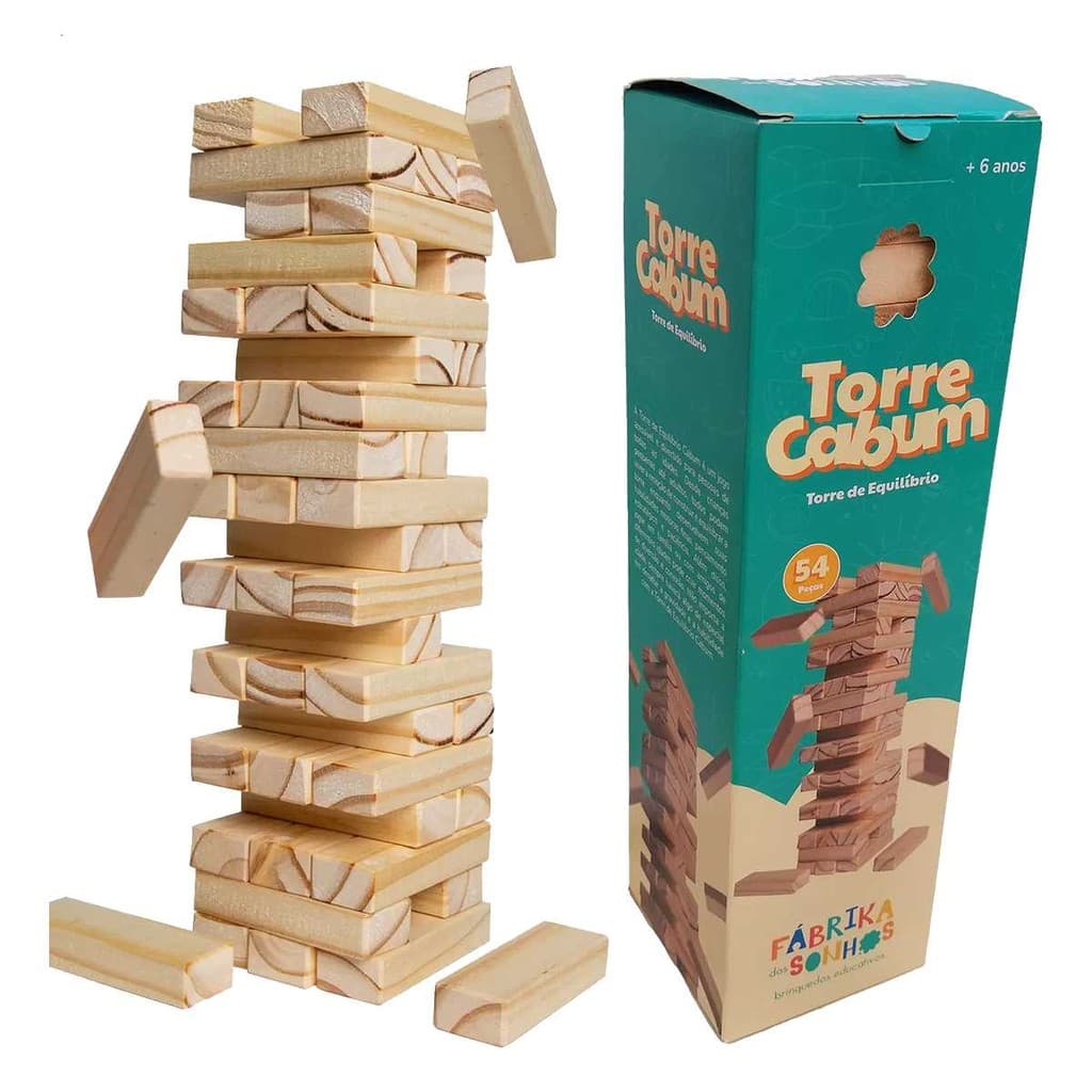Torre de Equilibrio Cabum com 54 Peças Madeira Maciça Fabrika dos Sonhos