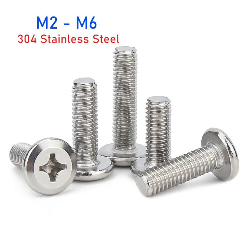 M2 M2.5 M3 M4 M5 M6 304 Parafusos Phillips De Borda Chanfrada De Aço Inoxidável Cabeça Plana