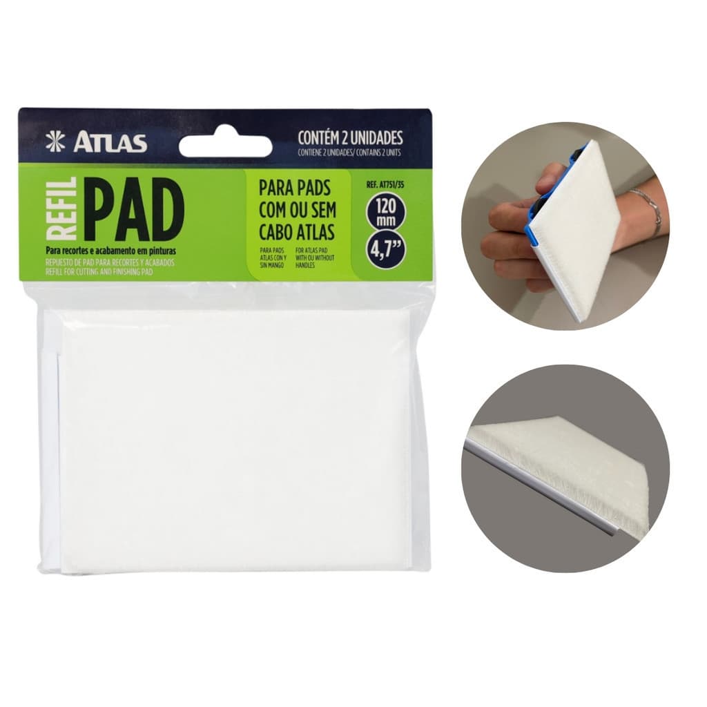 Kit 2 Refil Pad Acabamento Recorte Pintura Rodapé Lã Sintética Parede Pintura Portas Janelas Atlas