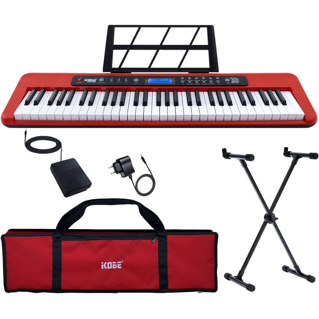 Kit Teclado Musical Kobe KB-300 5/8 61 Teclas Sensitivas ao Toque com Pedal Sustain Capa e Estante