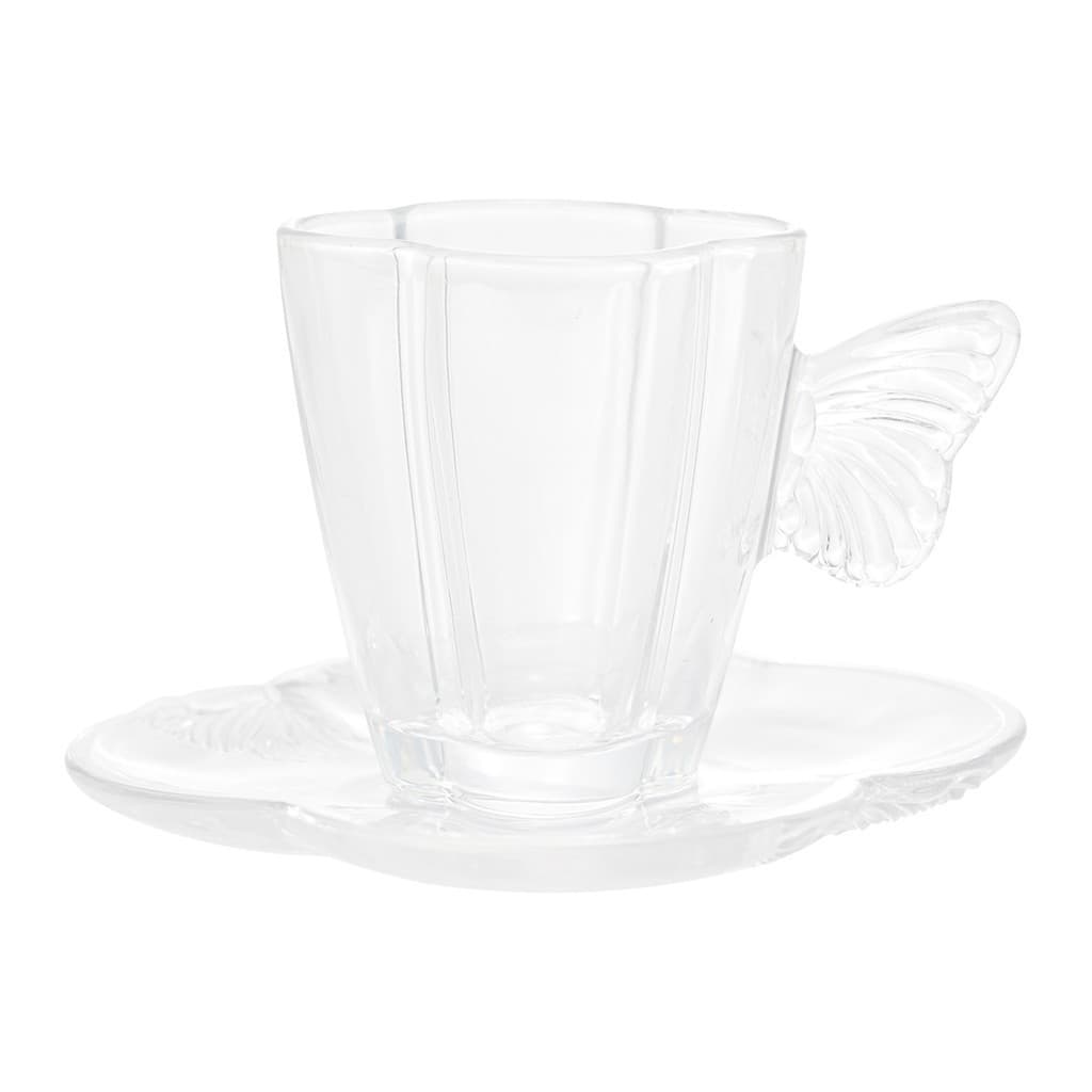 4 Xícaras De Chá De Vidro Com Pires Butterfly - Wolff