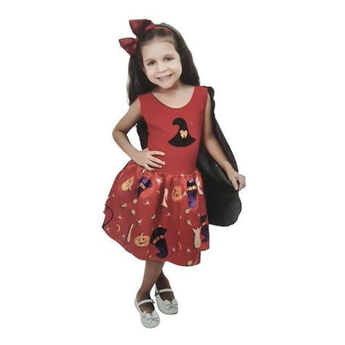 Fantasia Infantil Halloween Bruxinha Abóbora Com Capa