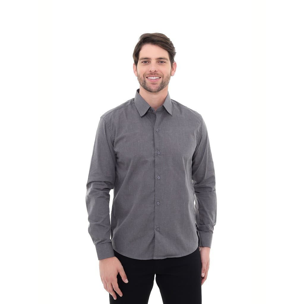 Camisa Social Masculina Premium Tipo Linho Chumbo