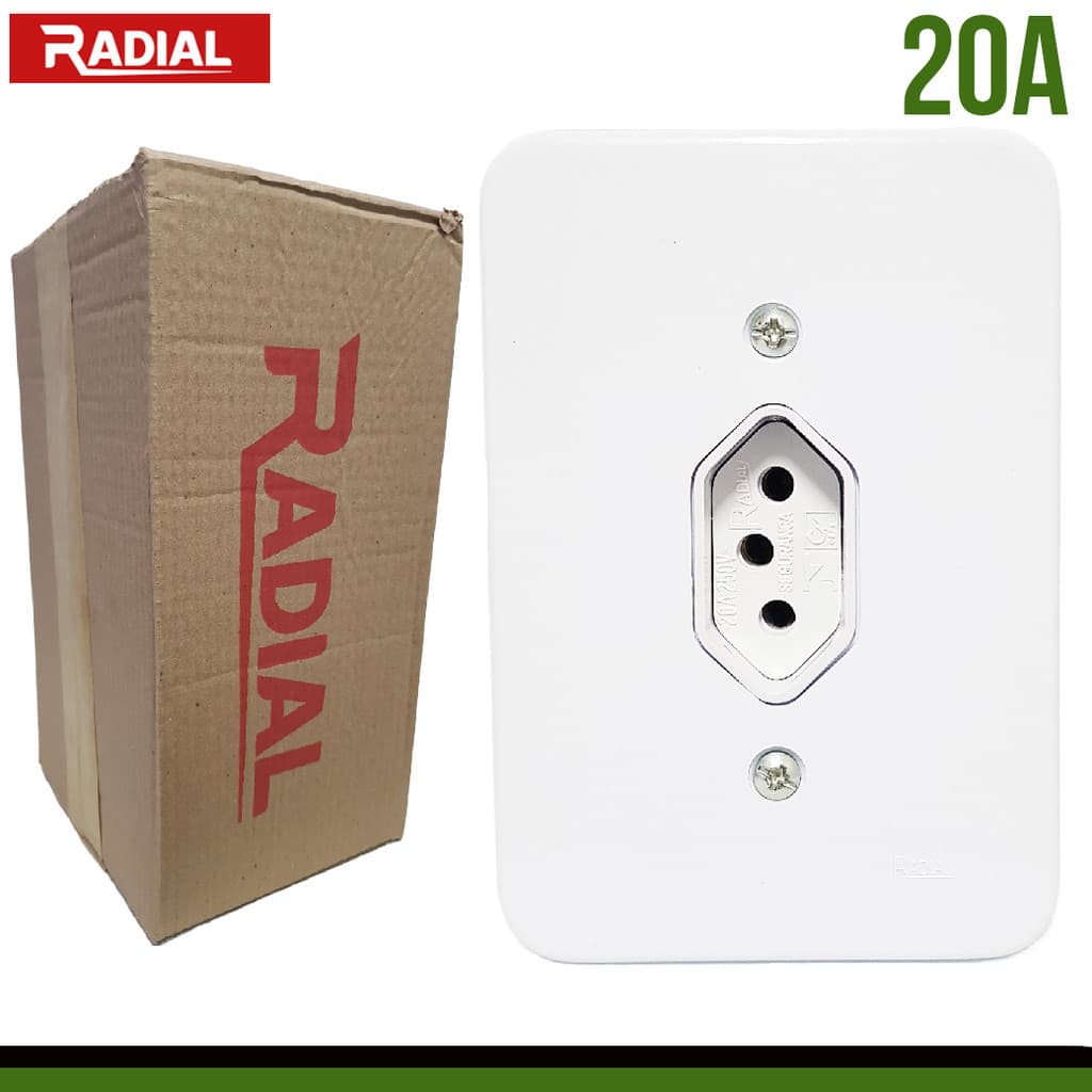 Caixa 20un Tomada 20A Simples Completa 110V-220V Radial