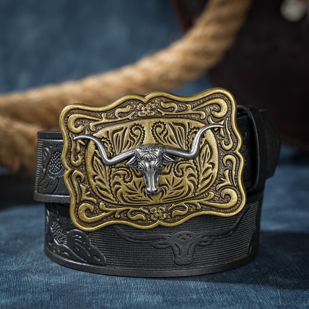 Cinto Country E Fivela Touro Boi Longhorn Rodeio Vaquejada