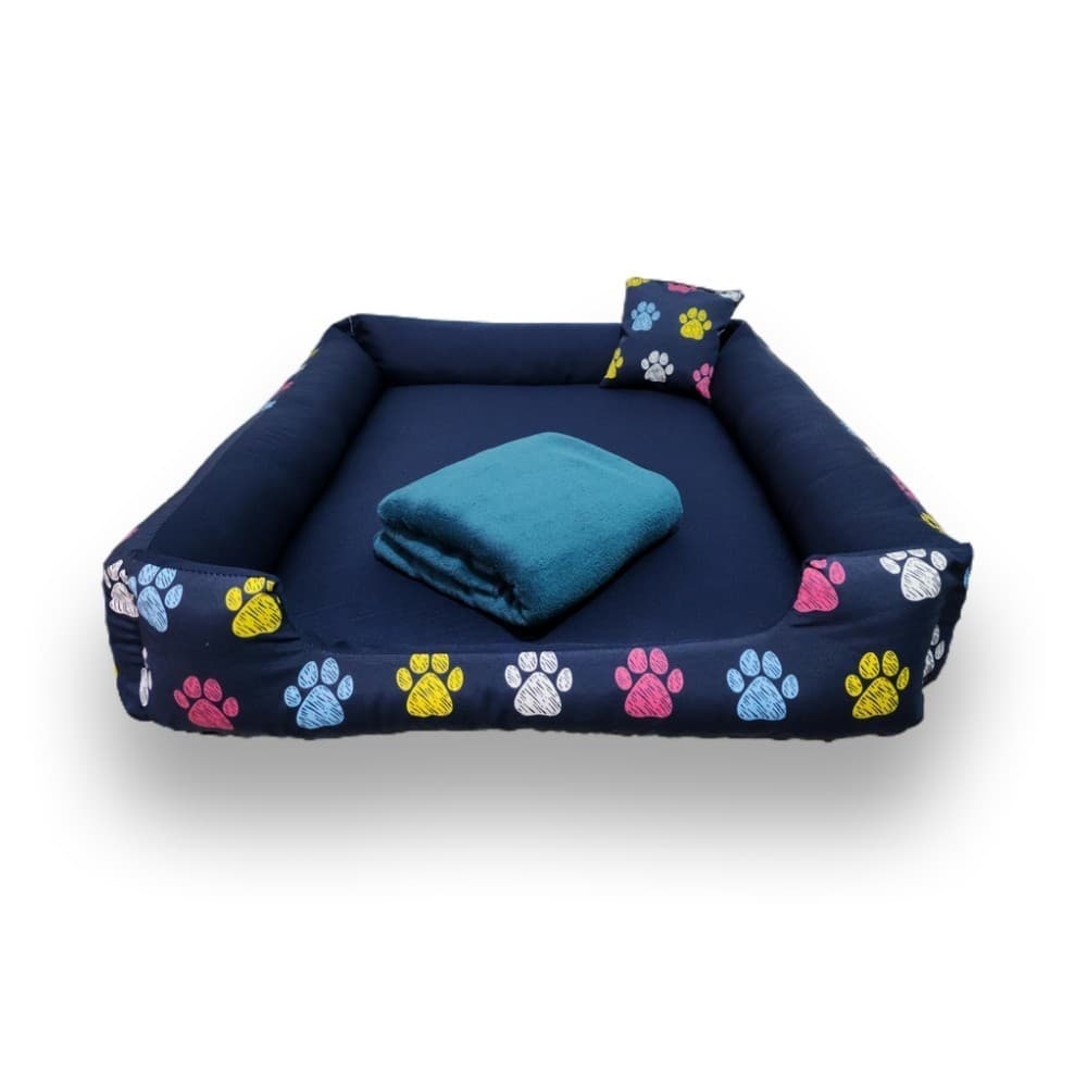 cama de cachorro grande e médio caminha pet retangular 70x80cm com almofada  + cobertinha pet