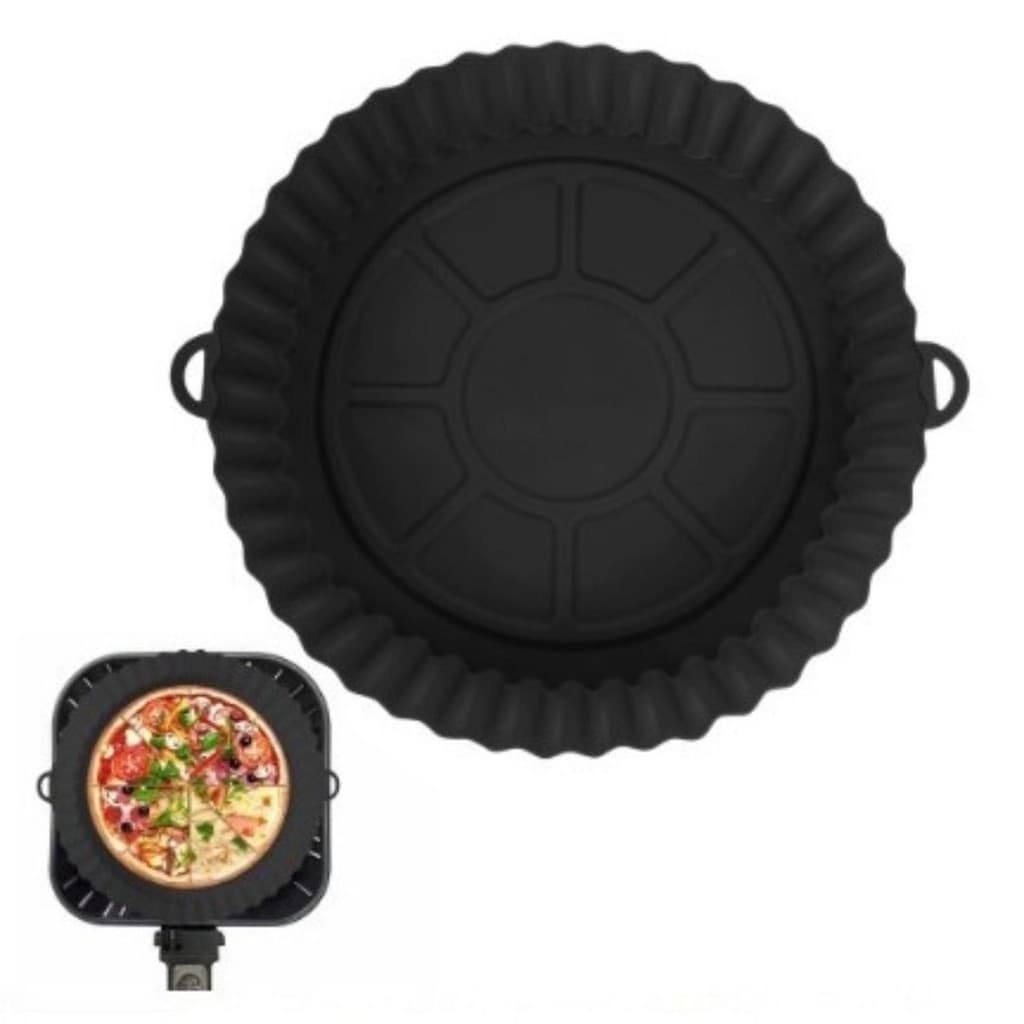 Forma Air fryer Silicone Redonda Cesta Forro Antiaderente Fritadeira Elétrica 20cm PRETO