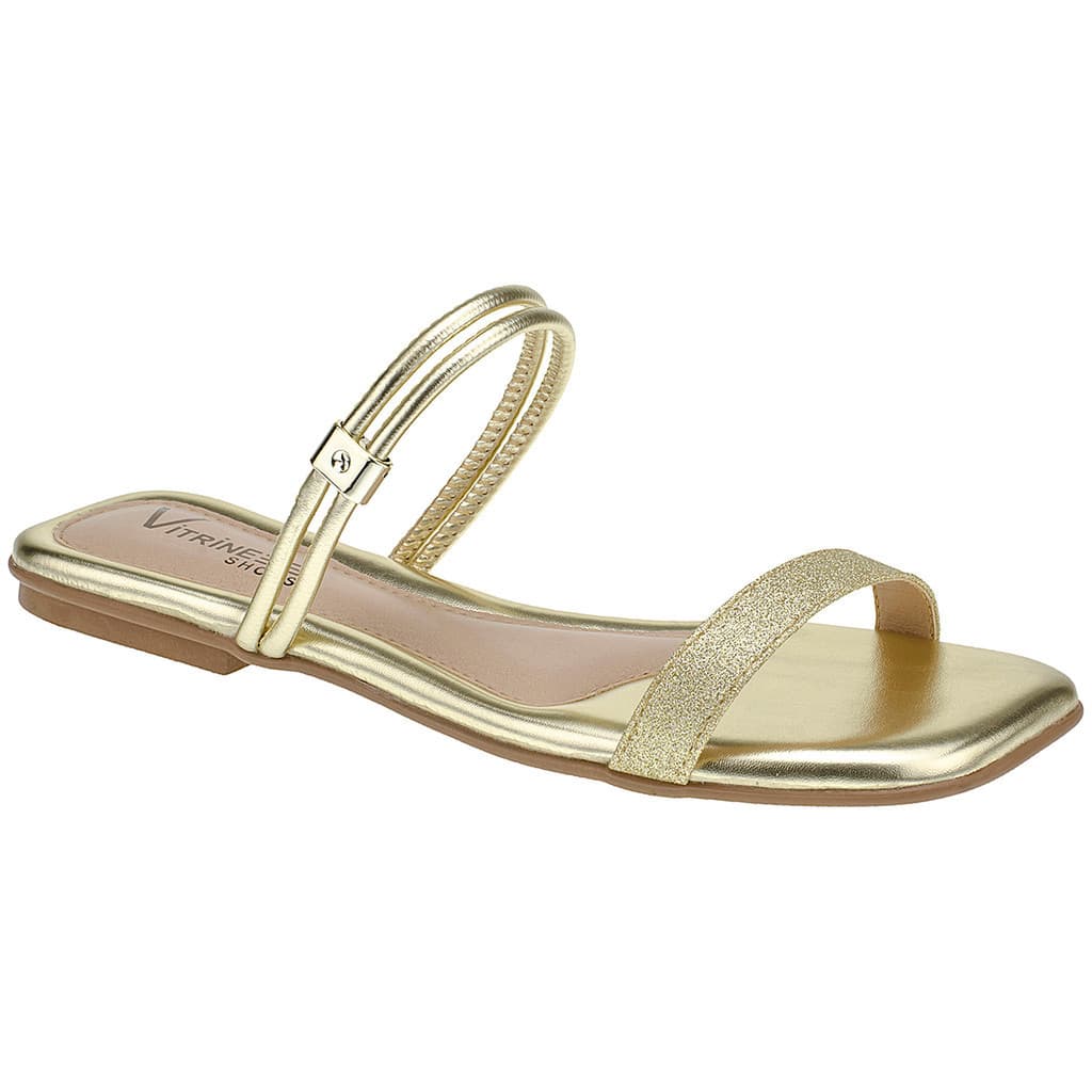 Sandália Rasteirinha Brilho Ajustável Vitrine Casual Rasteirinha Strass