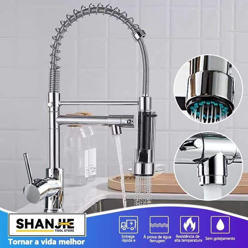 Torneira Cozinha Gourmet Monocomando Com Spray Extensor Prata superior Tubo de água flexível Flexível Cozinha Pretomesa
