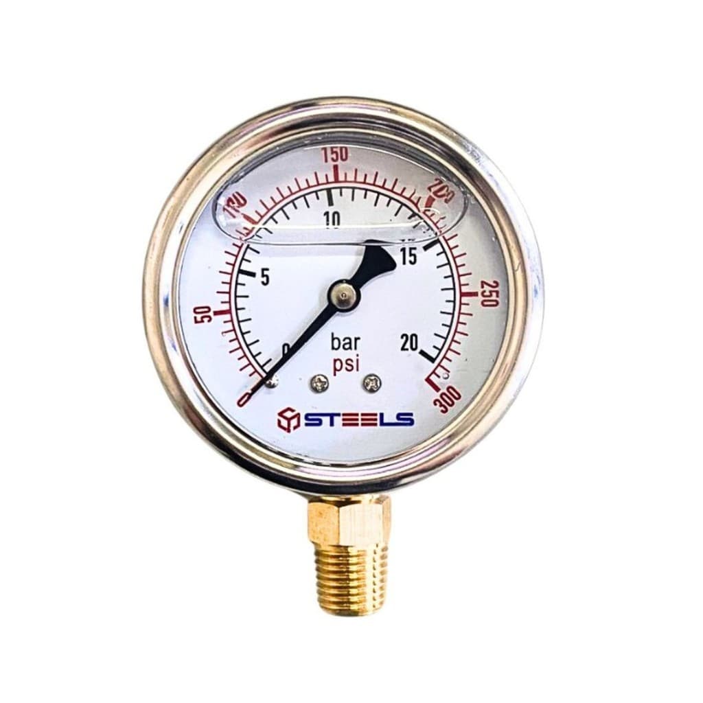 Manômetro Vertical Com Glicerina 300 Psi Rosca 1/4 Npt 63 mm Inox