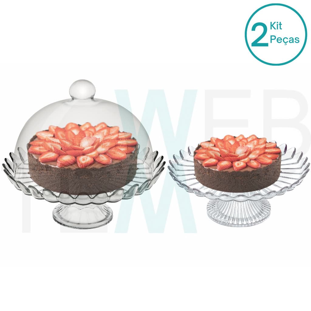 Conjunto Boleira de Vidro Com Pé e Prato para Bolo com Pé Pétalas de Jasmin Vitazza: Prato 32 cm Para Suporte Para Bolo, Doces, Decoração, Mesa Posta Sustentável