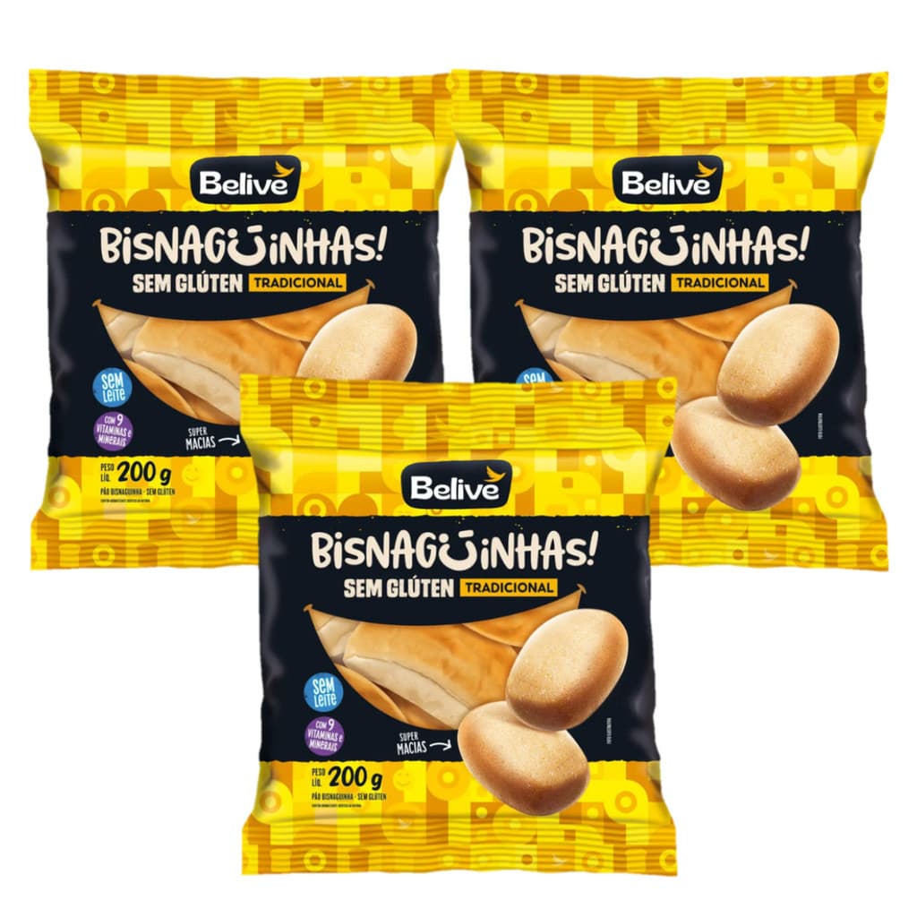 Kit 3 Pão Bisnaguinha Sem Glúten Sem Lactose 200g - Belive