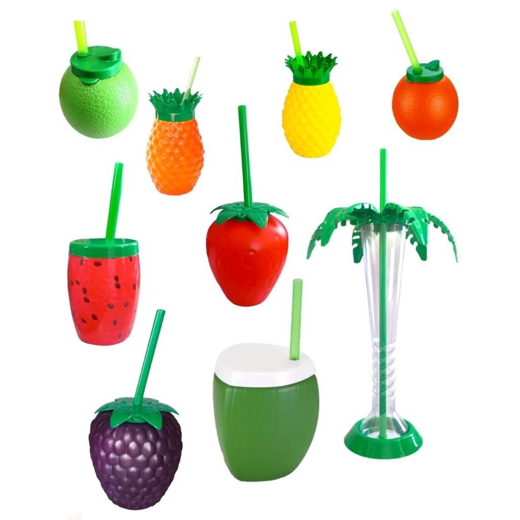 Copo Formato de Fruta C/ Canudo e Tampa