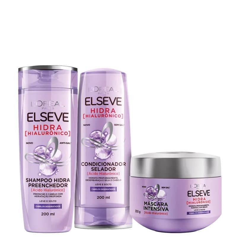 Kit Elseve Hidra Hialuronico Loréal Paris Shampoo 200ml + Condicionador 200ml + Máscara 300g