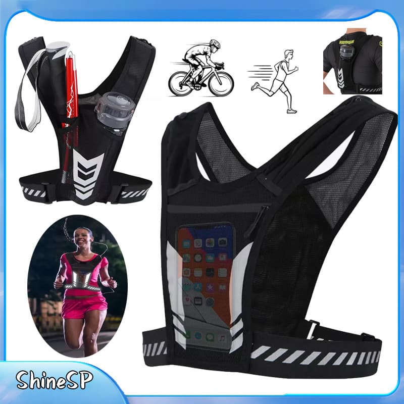 Colete Refletivo Esporte Ciclismo Corrida Cinto De Segur Com Bolso Para Garrafa De Água E Bolso Para Celular