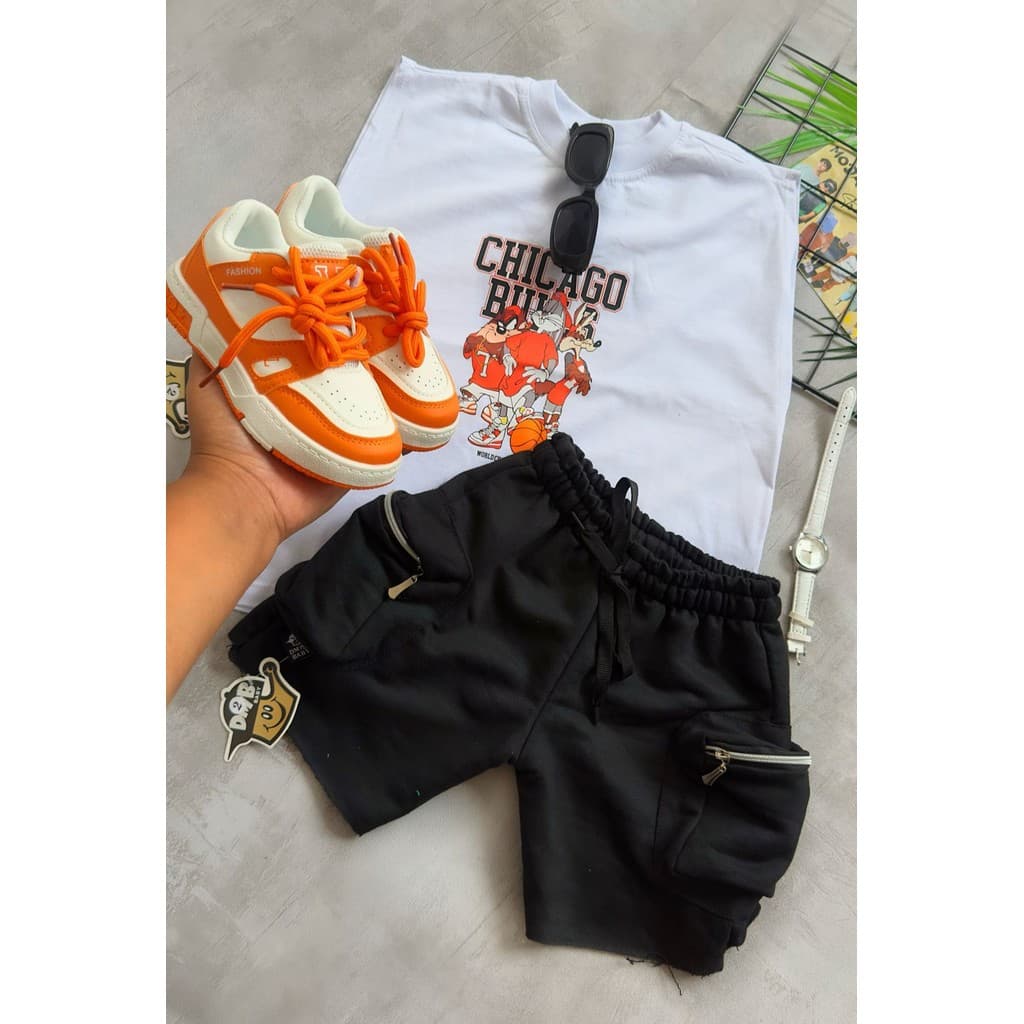 Bermuda Infantil moda blogueirinha Moletinho Cargo | Streetwear Masculino | bermuda FALCON-PRETA