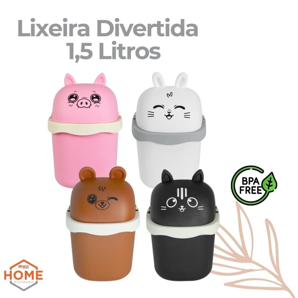 Mini Lixeira Decorativa Divertida Coelho Urso Porco Gato Multiuso Mesa Banheiro Escritorio Camarim Penteadeira