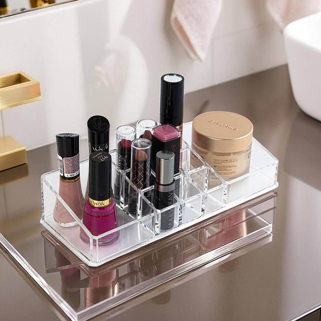 Organizador Cosméticos Acrílico Retangular 11 Divisórias Ideal Para Maquiagem, Batons e Acessórios
