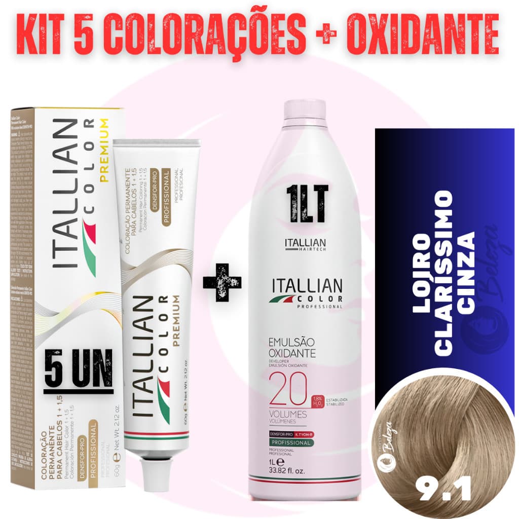 Kit 5 Tinta + Ox 20v Louro Clarissimo Cinza 9.1 Coloração