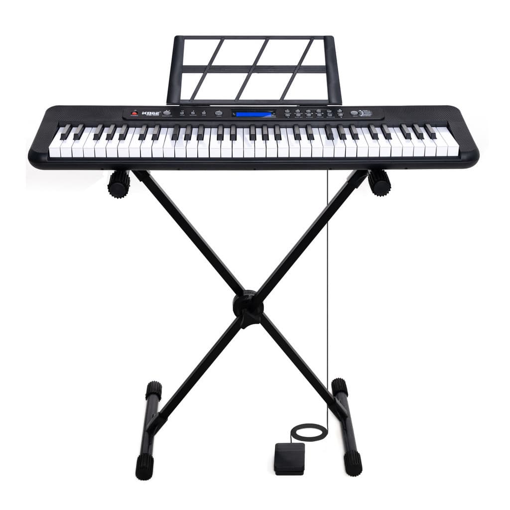 Kit Teclado Musical Kobe KB-300 5/8 61 Teclas com Sensibilidade ao Toque com Pedal Sustain e Suporte