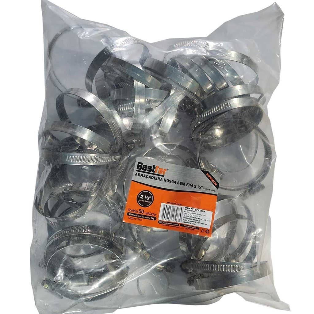 Kit 50 Abraçadeira Metal Inox p/ Mangueira 2 e 1/2 Reforçada