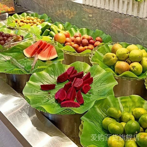 Modelo de adereços de folhas de lótus Simulação de adereços de folhas de lótus Falsos Vegetais de Restauração de Folhas de Lótus Sashimi Frio Vegetais de Placa de Papel Decoração Flores de Grama Decoração de Folhas de Lótus Verde