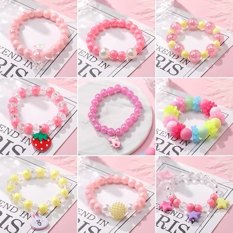 Kit 4 unidade ​​pulseiras infantil da moda com miçangas Infantil Flor Borboleta e Laço de Miçangas Pérola Bijuterias