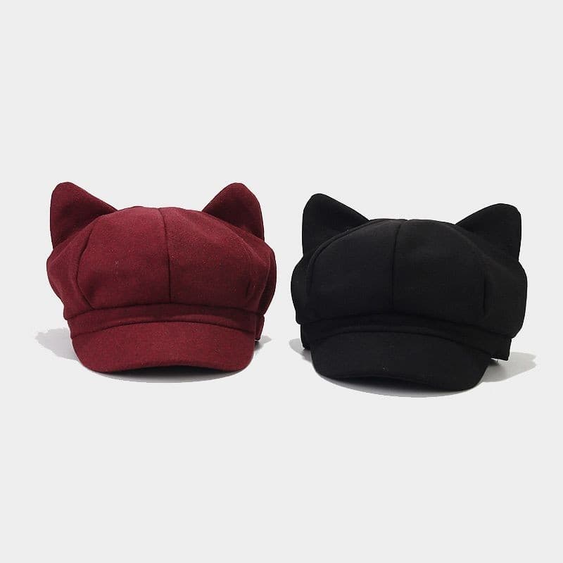 Chapéu Octogonal De Orelhas De Gato Bonitas Boina Vintage Tweed