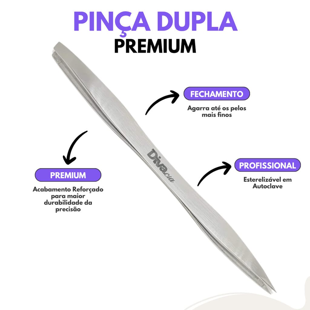 Pinça para Sobrancelhas Ponta Dupla Chanfrada e Agulha Premium Design Sobrancelhas