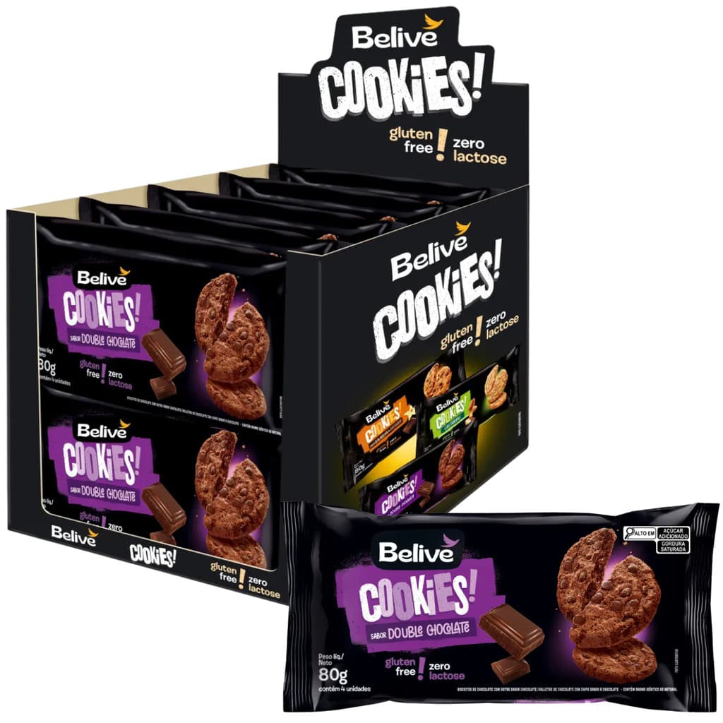 kit 10 Cookies Double Chocolate Sem Glúten 80g Belive
