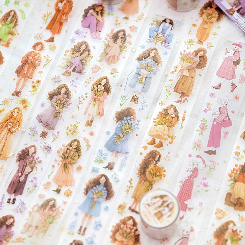 ENWEI 37.5mm * 2m [Bouquet Girl Series] Lovely Journal Mascarando Fita PET Washi Material De Raspagem De Kit