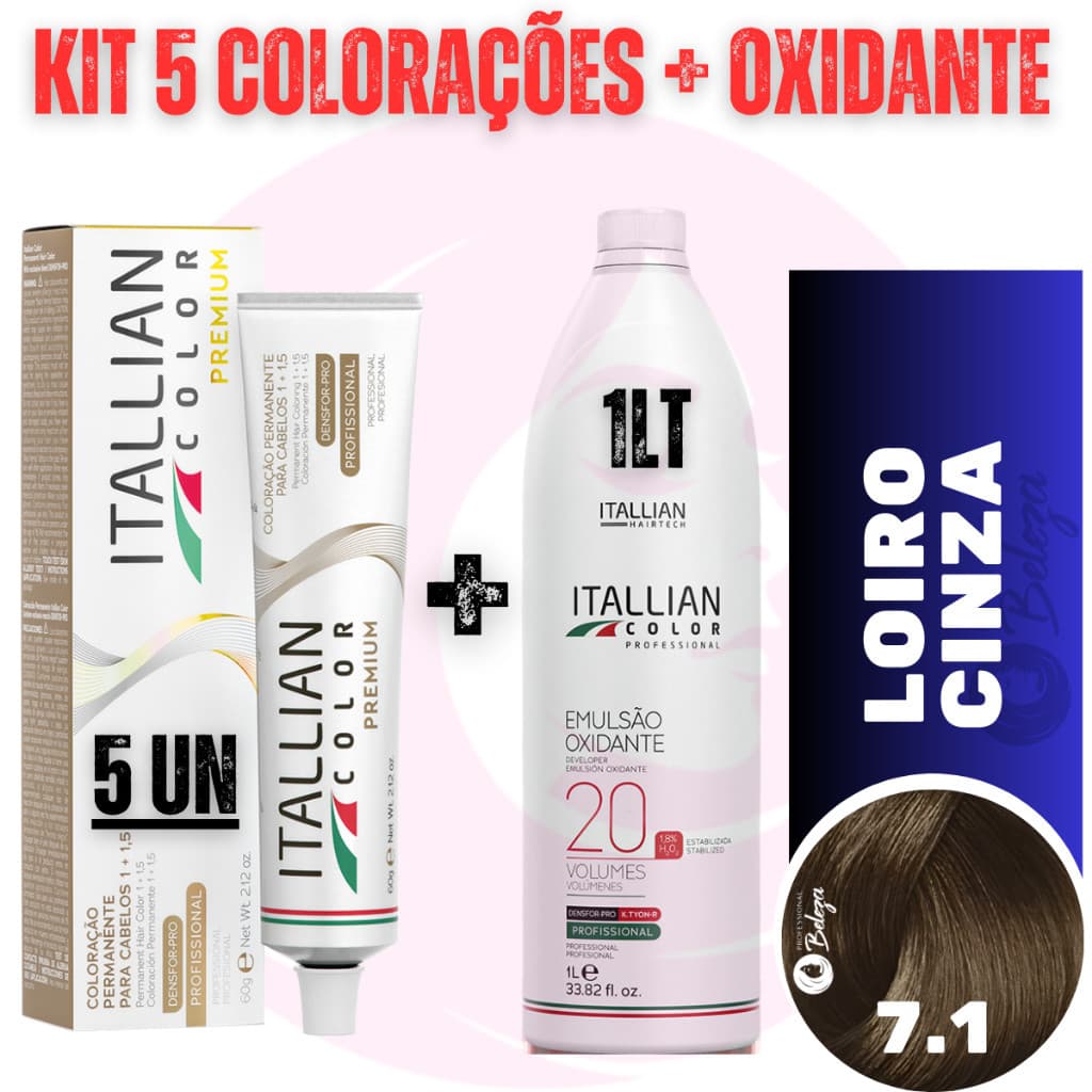 Kit 5 Tinta + Ox 20v Louro Cinza 7.1 Coloração