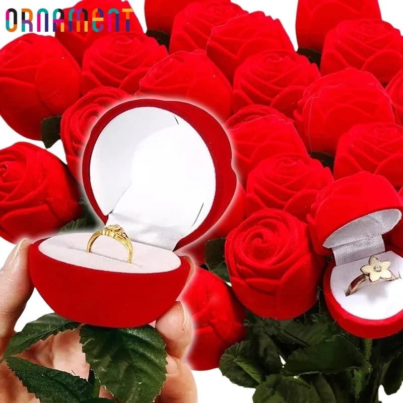 Caixa De Anel De Flor De Rosa-Exposição De Jóias Presente Porta-Anéis Armazenamento Flocking-Para Noivado De Casamento