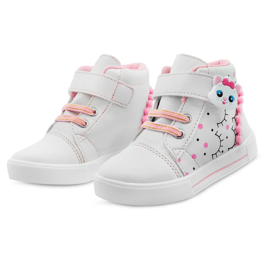 Tênis Infantil Menina Cano Alto Casual Feminino Gatinha Lolikids