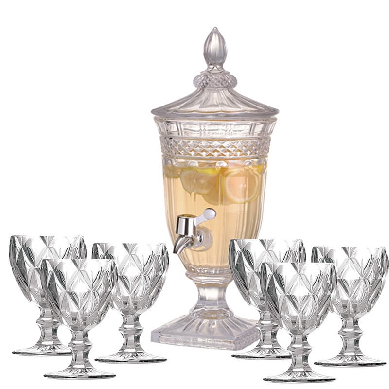 Kit Suqueira Cristal 1,8l + 6 Taças de Vidro Diamante