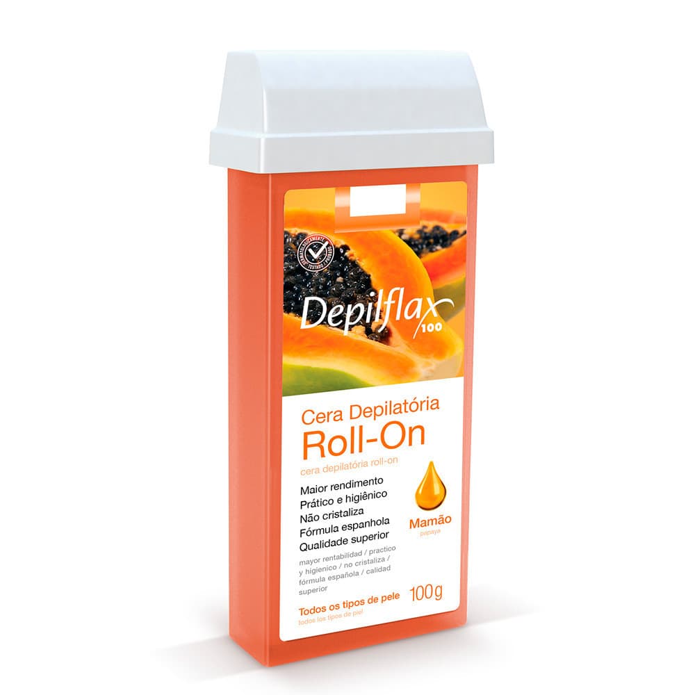 Kit 03 Refil Cera Depilatória Roll On Mamão Depilflax 100g