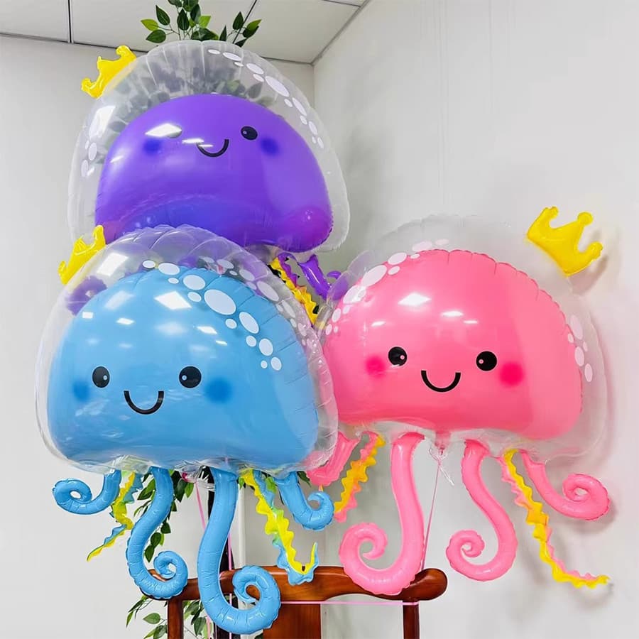 Balões Temáticos Ocean Themed Balloons Cartoon Cute Crown De Água-Viva Em Camadas Duplas Filme De Alumínio Festa De Aniversário Decorações Brinquedos Infantis