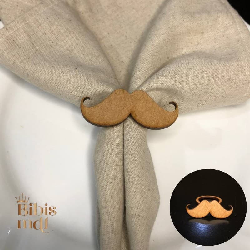 Anéis Porta Guardanapo de MDF - Bigode (Kit com 4 unidades)