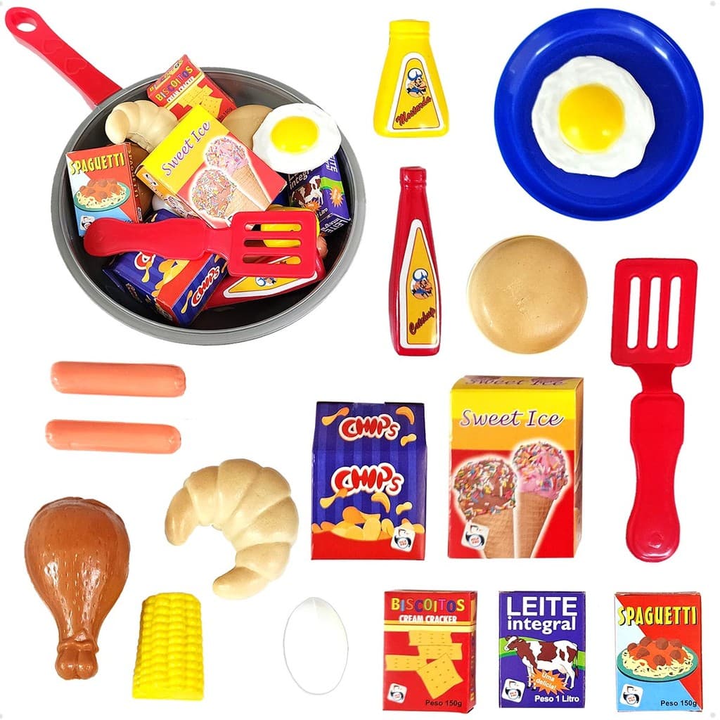 Brinquedo Comidinhas Cozinha Infantil C/ Frigideira 18pçs