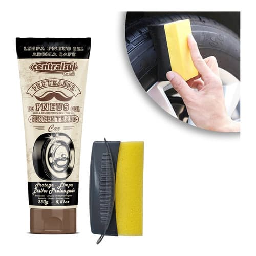 Kit Pretinho Limpa Pneu Preteador Em Gel Aroma De Café E Esponja Aplicador Silicone Cera