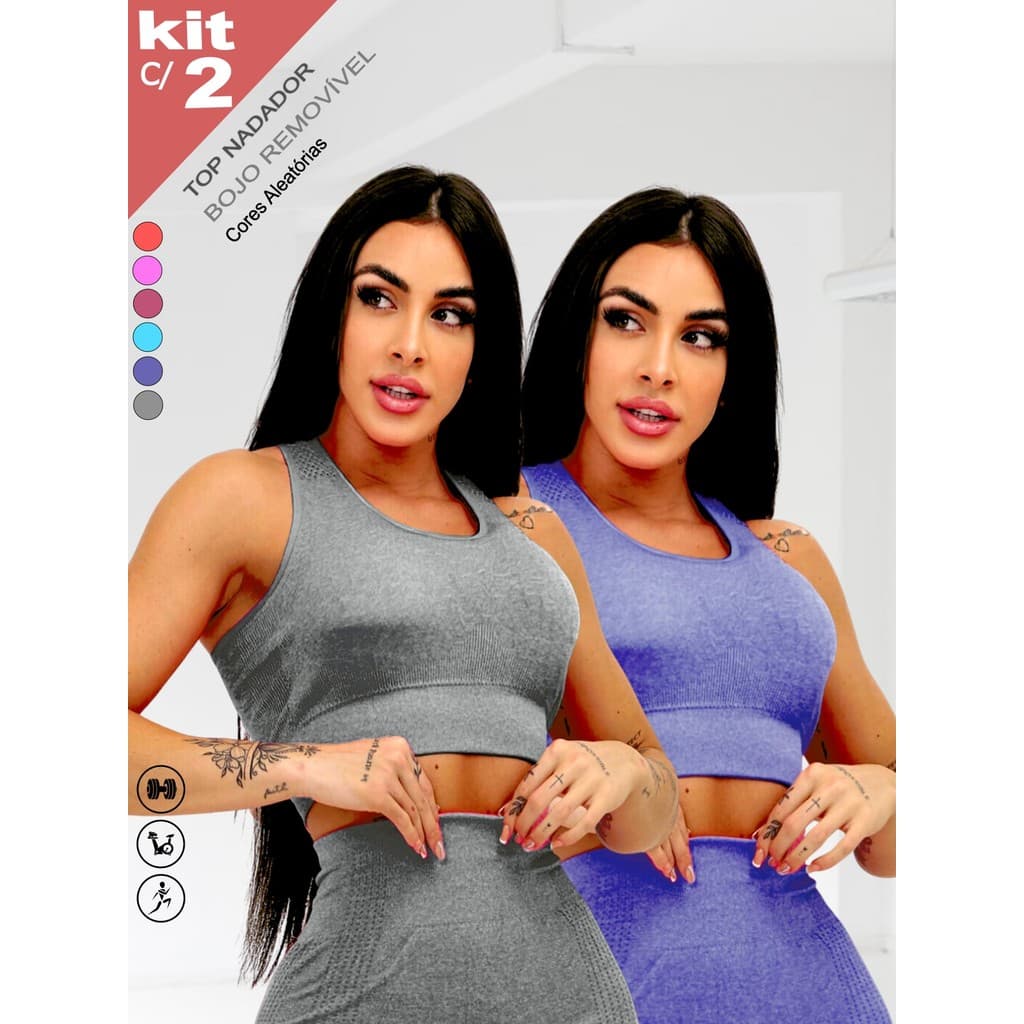 Kit c/ 2 Top Nadador Cropped Academia Fitness Casual Dia Dia Treino Esporte Leve e Fresquinho