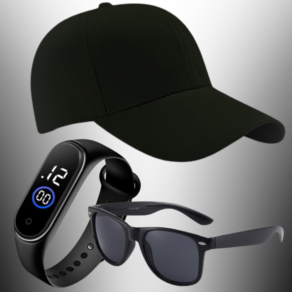 Boné Minimalista Criança + Relógio Digital Led + Óculos de Sol Proteção Uv400+ Infantil Verão Moda