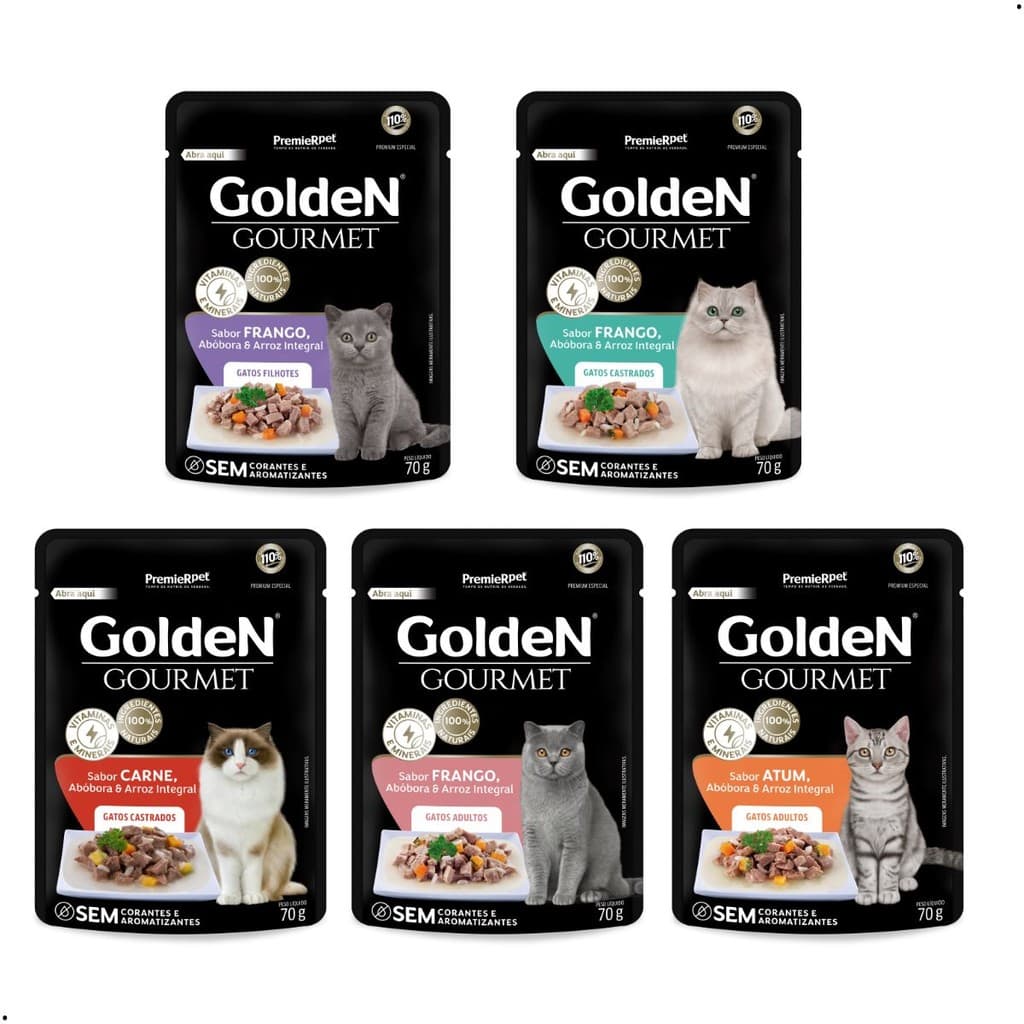 Kit 20 unidades Sache Golden Gourmet Sachê Golden Gatos Castrados Sachê Golden Gatos Filhotes