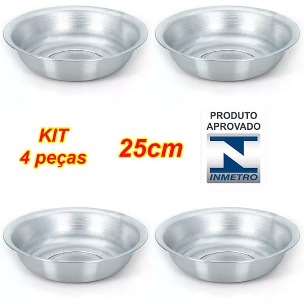 KIT - 4 Bacias em Aluminio Nº 25 - Tigela Multiuso Cuba