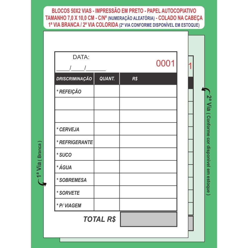 20 Blocos 50x2 De Comanda Mod Data C/n Pap Autocopiativo