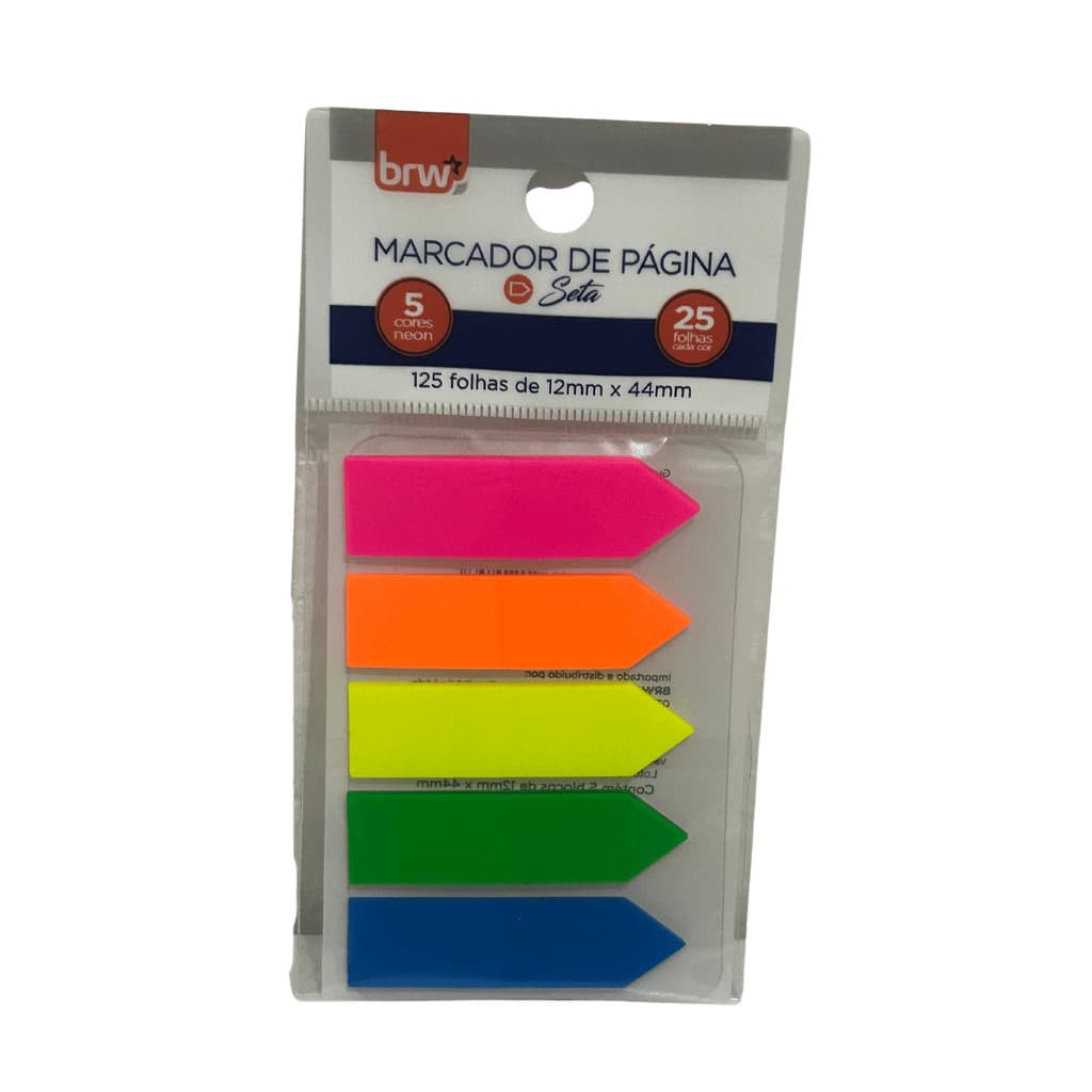 MARCADOR DE PÁGINAS SETA 12X44MM NEON 5 CORES BRW