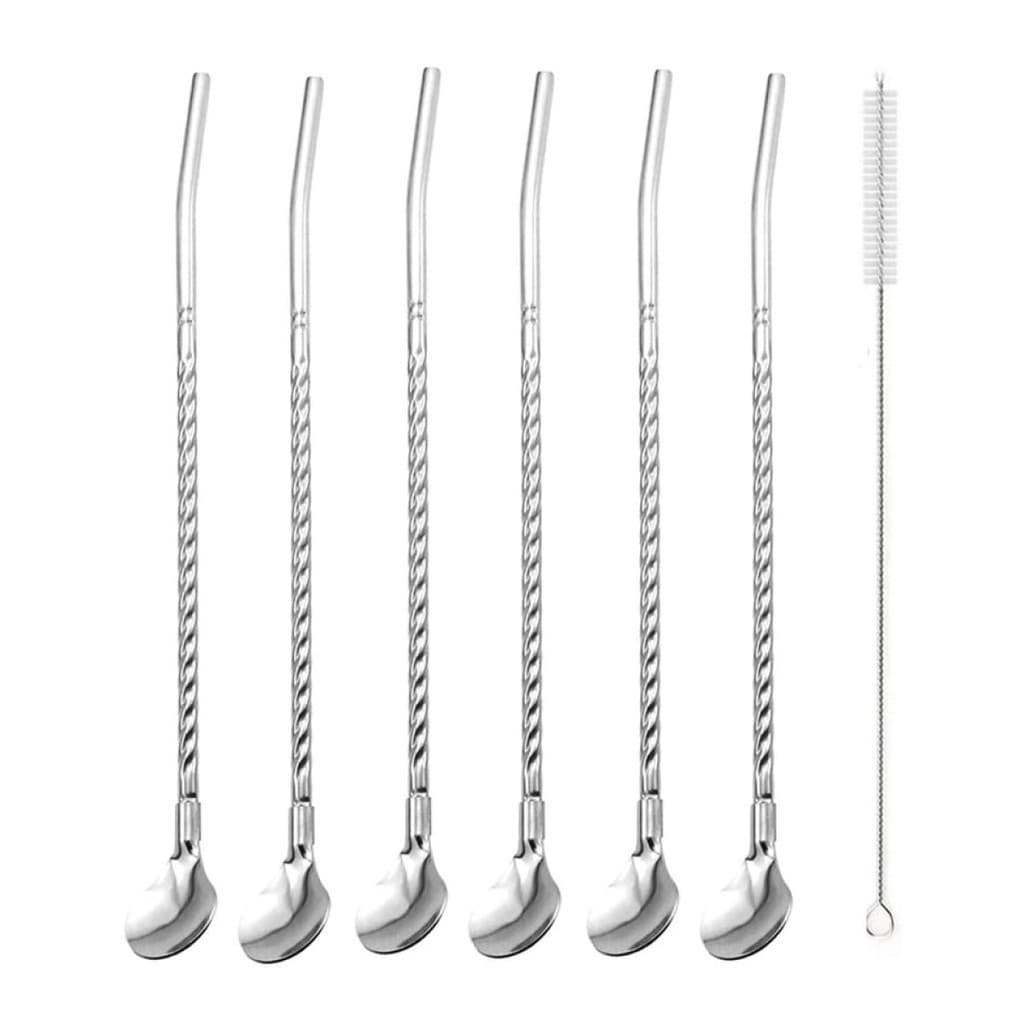 Kit 6 Canudo Bailarina + 1 Escova de Limpeza Para Bar Drinks Gin Bebidas Coquetéis Aço Inox